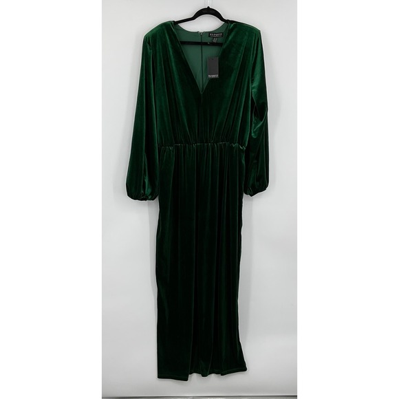 Eloquii Dresses & Skirts - ELOQUII Green Velvet Long Sleeve V Neck romper Elegant Formal Occasion